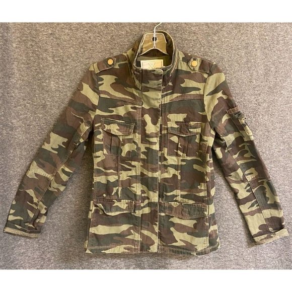 Green Camouflage Zip Up Military Jacket Size Small. Brand: Angel Kiss. 5 pocket. - Picture 5 of 8